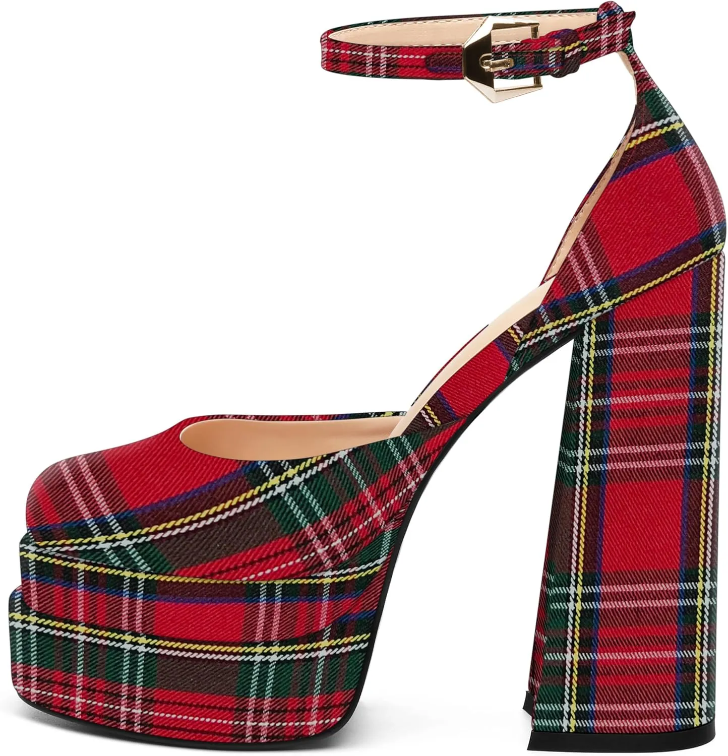 FOGEENA Platform Chunky Heels for Women Block High Heels Patent Closed Round Toe Ankle Strap 5.9 Inch Pumps Fashion Dating Prom Party Dress Shoes