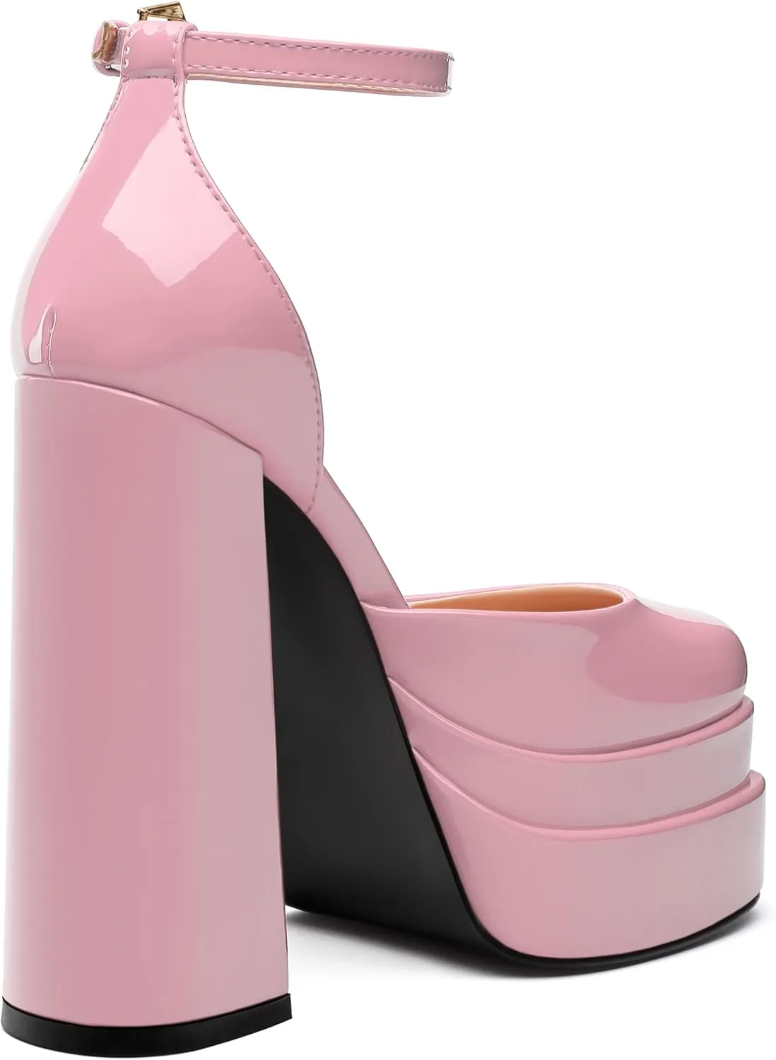 FOGEENA Platform Chunky Heels for Women Block High Heels Patent Closed Round Toe Ankle Strap 5.9 Inch Pumps Fashion Dating Prom Party Dress Shoes