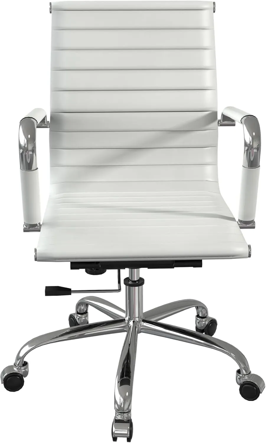 Fohfurniture PU Leather Tall Ribbed Executive Chair, Ergonomic Office Chair, Hotel Task Chair, Leather Height Adjustable Swivel Chairs, Conference Room Chair with Arms (Mid Back, White)