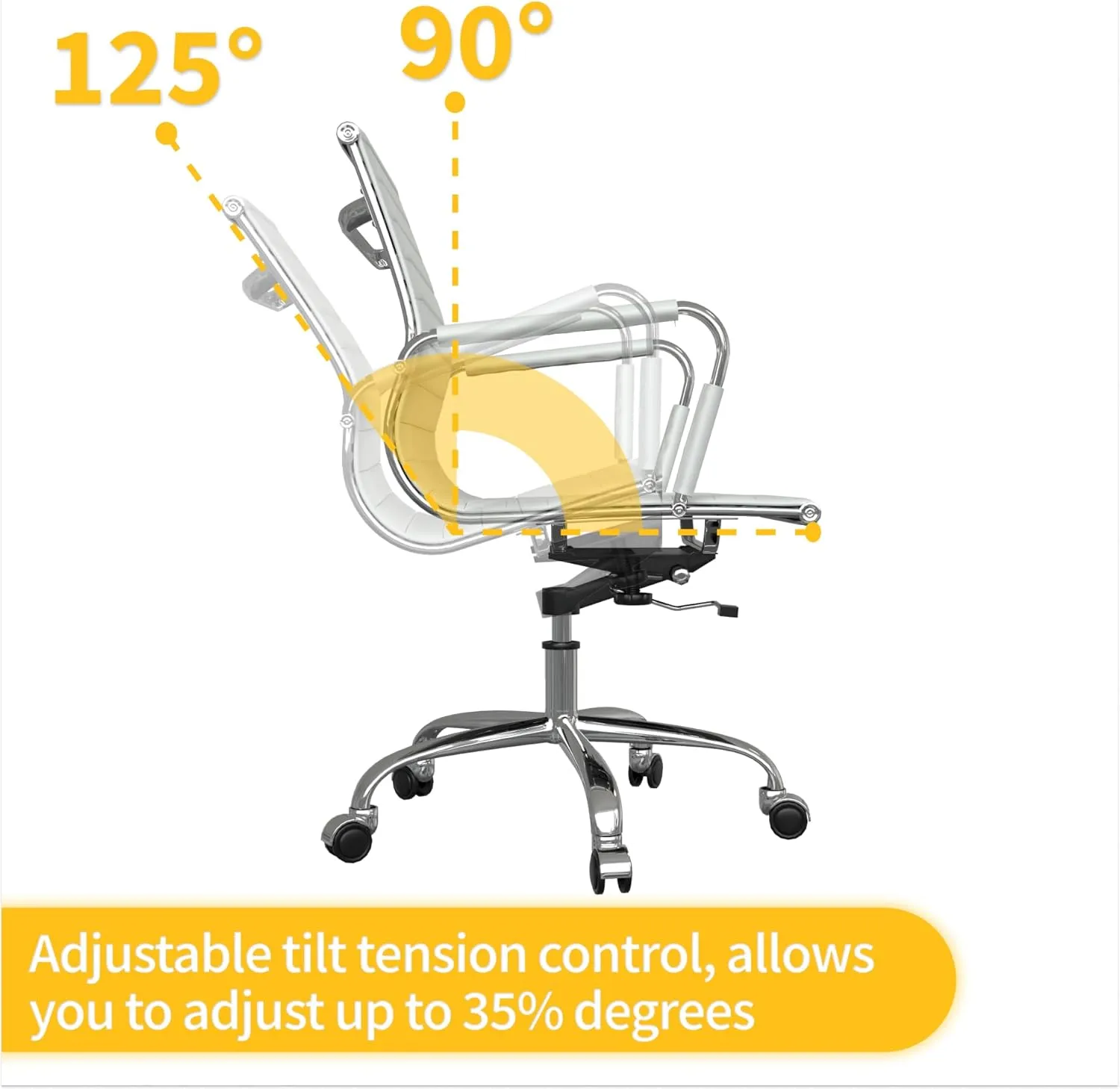 Fohfurniture PU Leather Tall Ribbed Executive Chair, Ergonomic Office Chair, Hotel Task Chair, Leather Height Adjustable Swivel Chairs, Conference Room Chair with Arms (Mid Back, White)