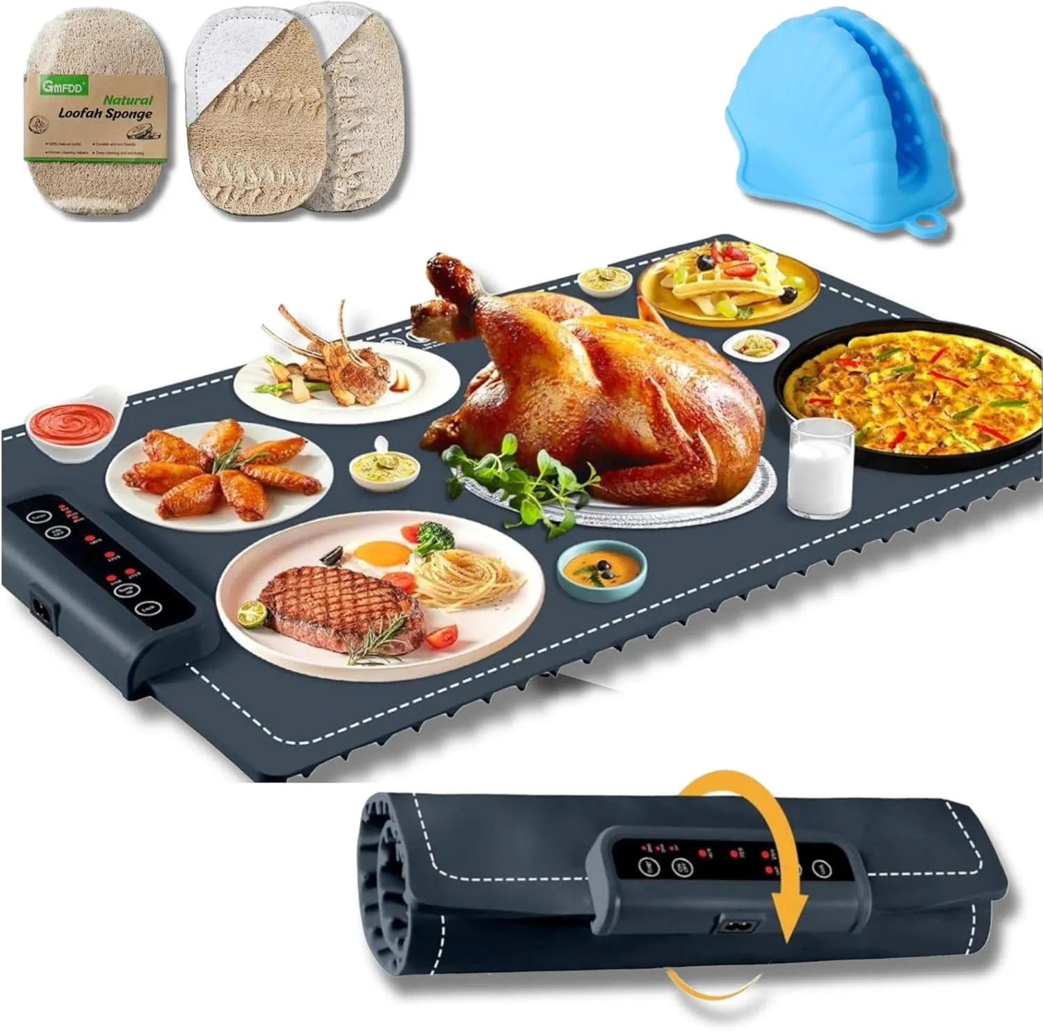 Foldable Food Warming Mat – Adjustable Temperature Hot Plate for Buffets, Parties, Catering, Home, Restaurant Use – Portable, Non-Slip, Energy-Efficient Heated Pad for Trays, Dishes & Serving Platters