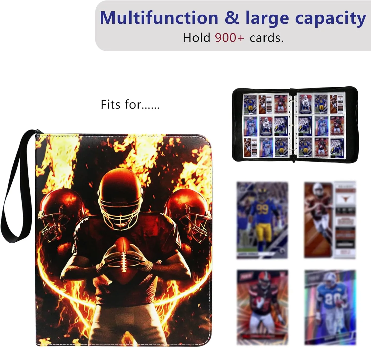 Football Card Binder, 2025 Sports Trading Card with Sleeves Holder Album, 900 Pockets Rugby Card Holder Sheets Display Storage Protectors for Collectors Boys and Girls Gift