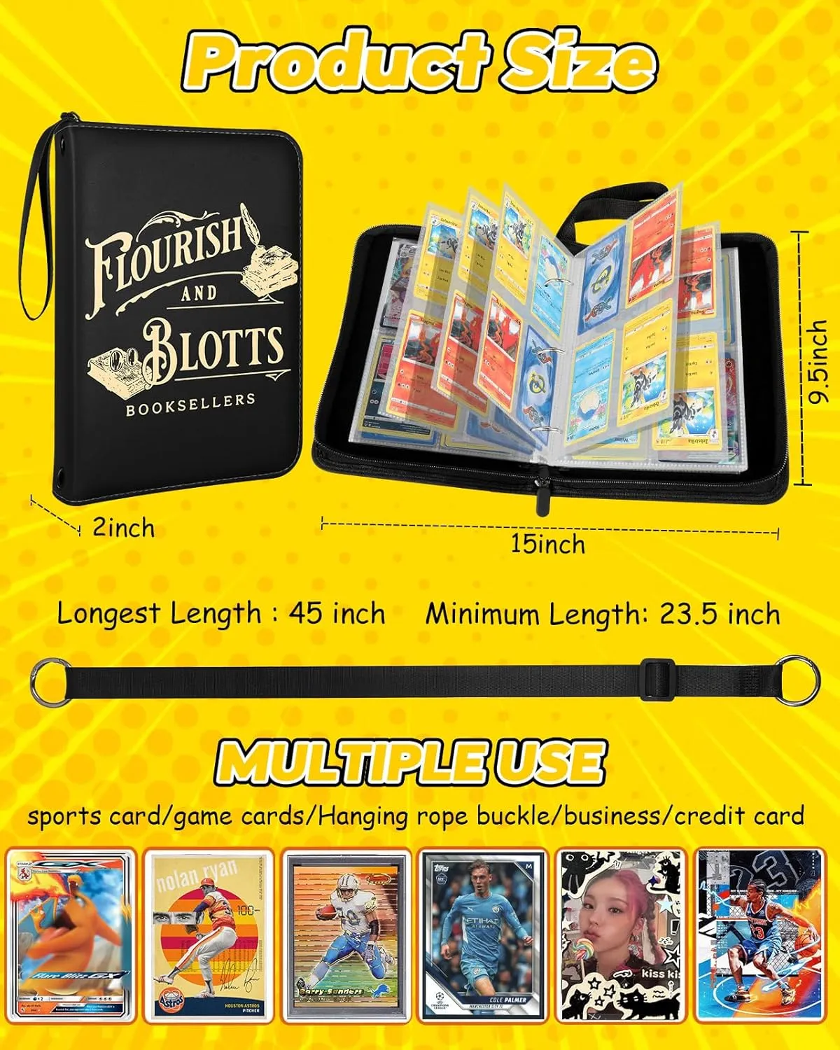 for 4 Pocket Card Binder with 440 Pockets - Trading Card Collection Album Folder for Men Boys Teens Bookstore Design for Sports Cards Game Cards with Zipper Hand Carrying Rope