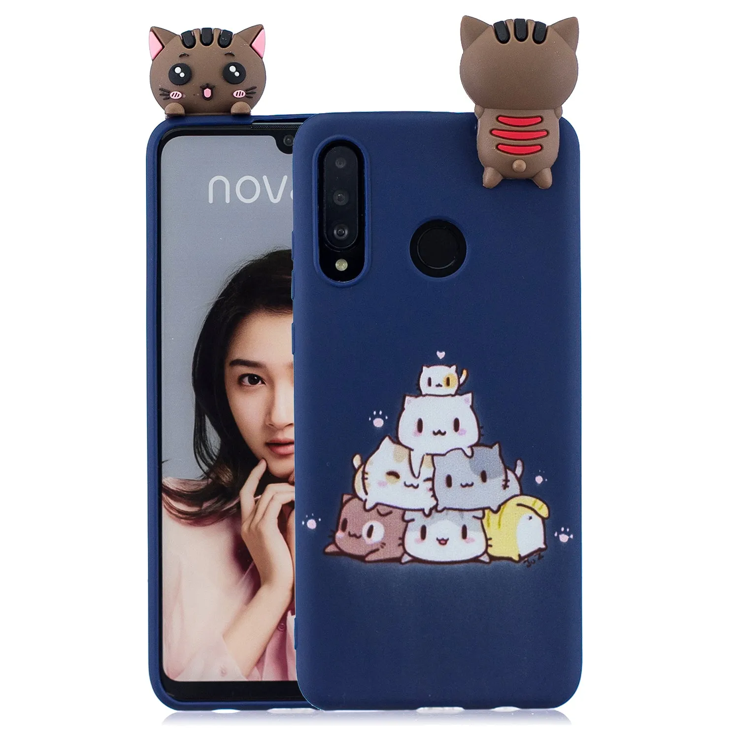 For HUAWEI P30 lite 3D Cute Coloured Painted Animal TPU Anti-scratch Non-slip Protective Cover Back Case yellow