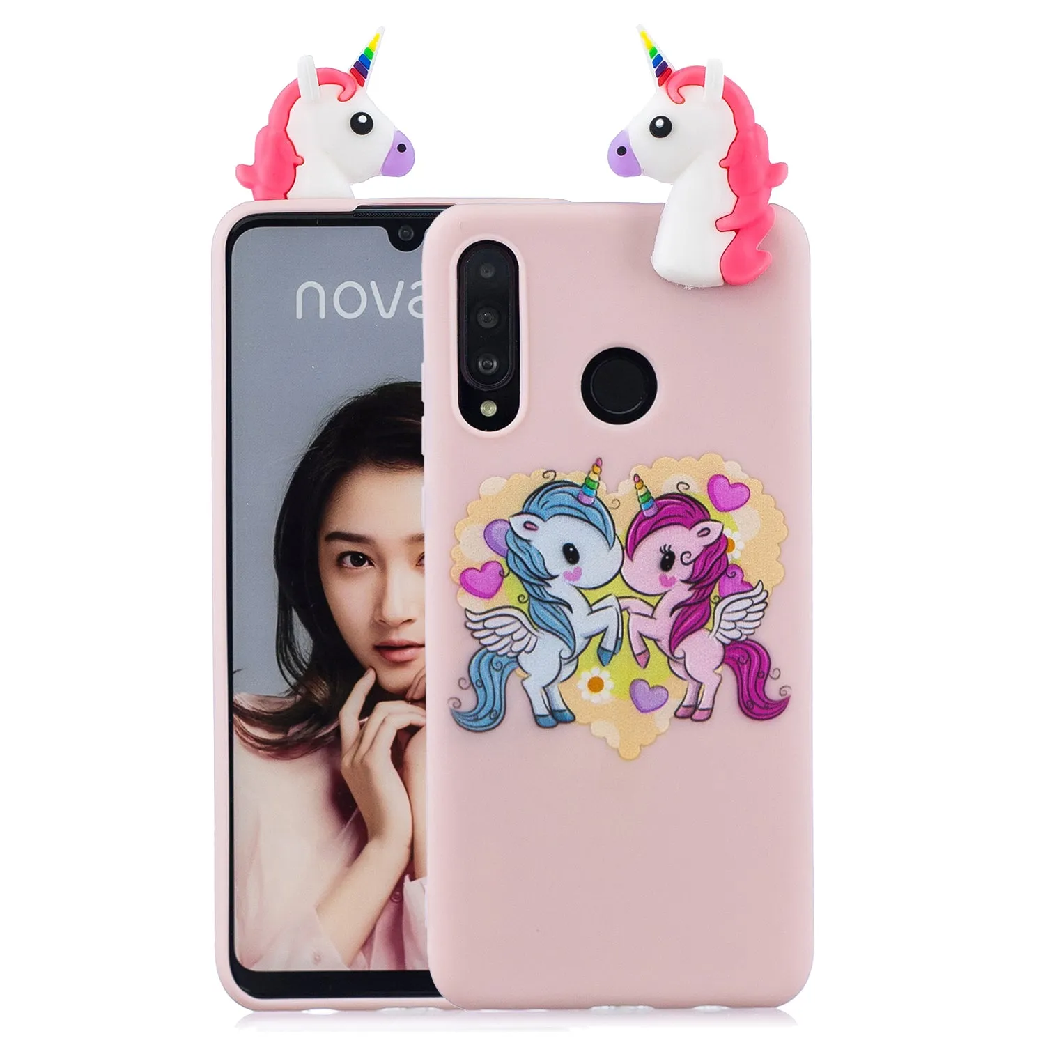 For HUAWEI P30 lite 3D Cute Coloured Painted Animal TPU Anti-scratch Non-slip Protective Cover Back Case yellow