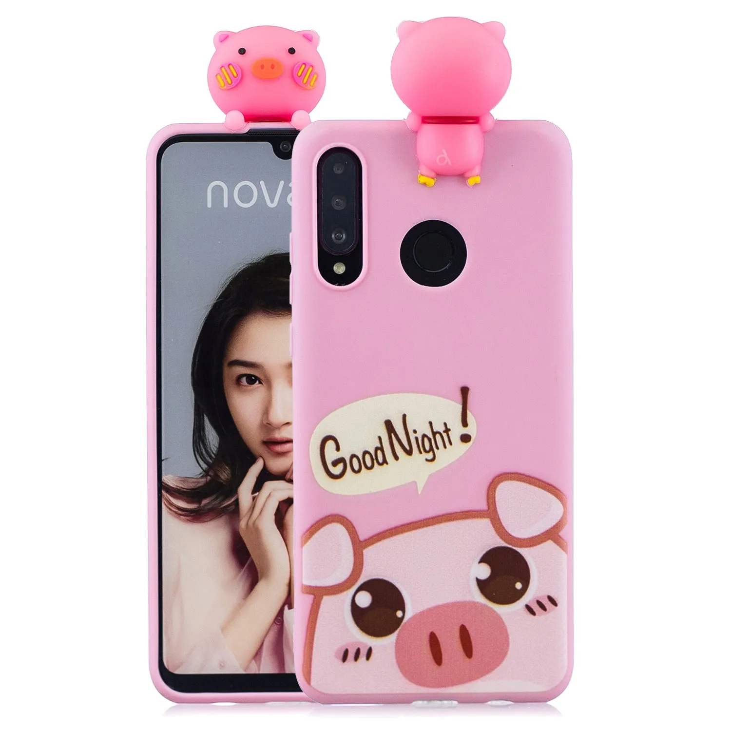 For HUAWEI P30 lite 3D Cute Coloured Painted Animal TPU Anti-scratch Non-slip Protective Cover Back Case yellow