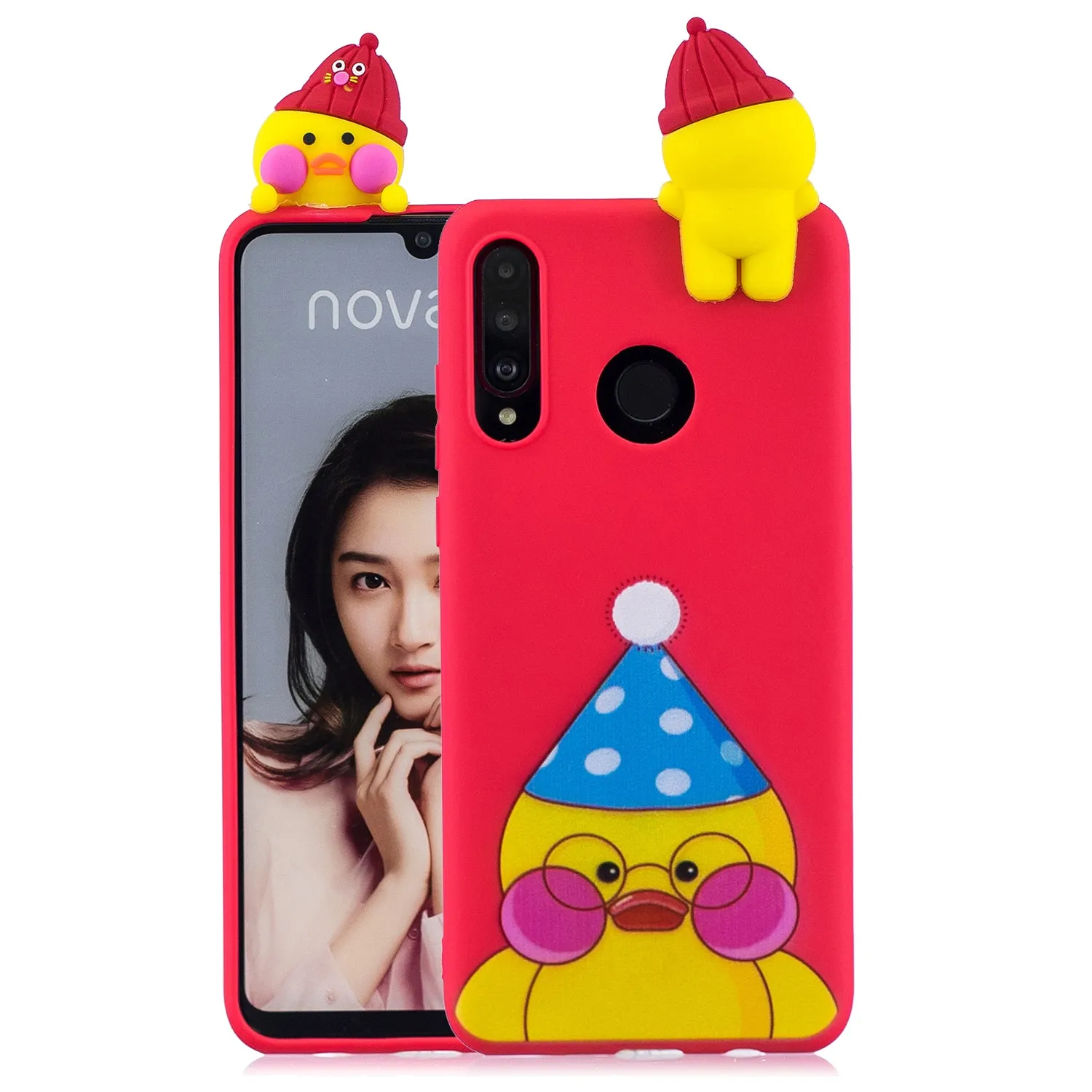 For HUAWEI P30 lite 3D Cute Coloured Painted Animal TPU Anti-scratch Non-slip Protective Cover Back Case yellow