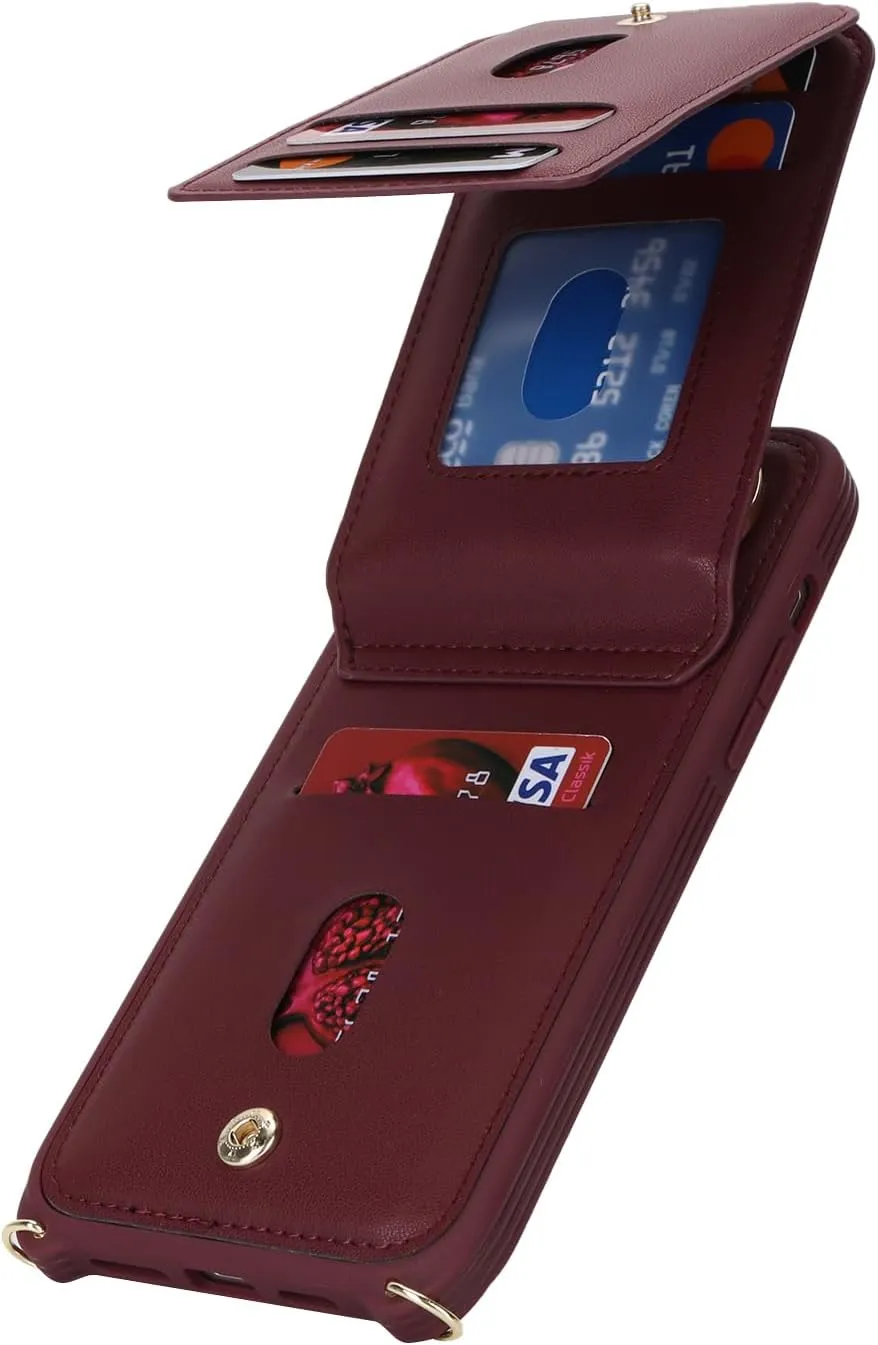 for iPhone 11 Phone Case with Card Holder and Strap for Women, Crossbody Bag with Ring Stand Zipper Wallet Case for Apple11 Purse - Red Wine