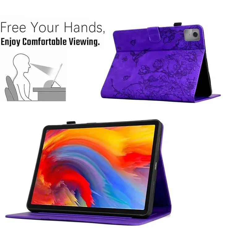 For Lenovo Tab M11 / Xiaoxin Pad 11 2024 Case Flower Bird Imprinted Card Holder Leather Tablet Cover