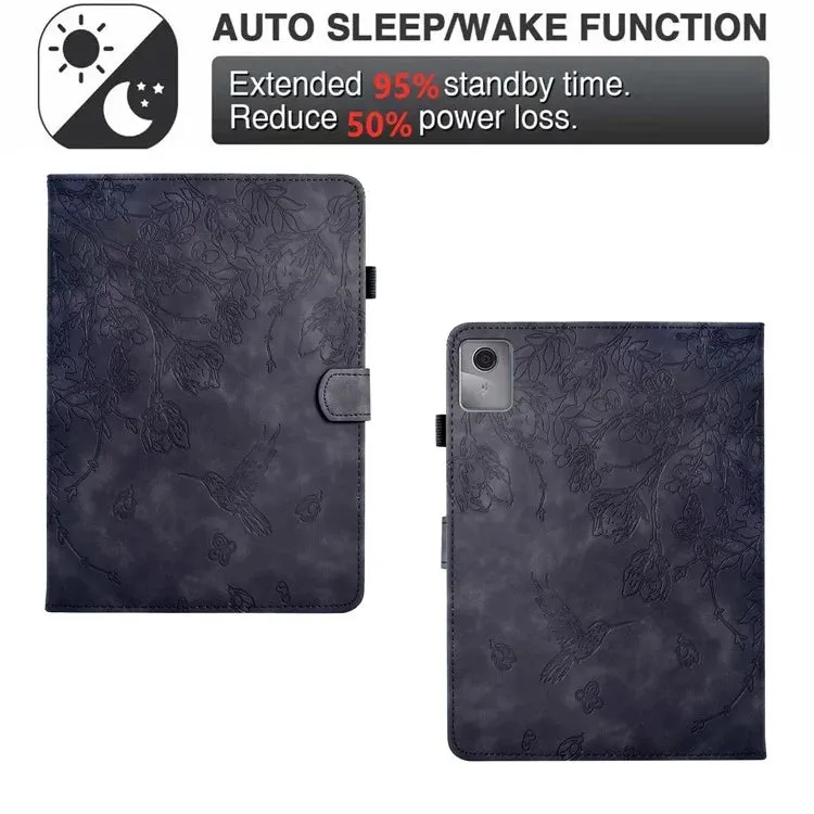 For Lenovo Tab M11 / Xiaoxin Pad 11 2024 Case Flower Bird Imprinted Card Holder Leather Tablet Cover