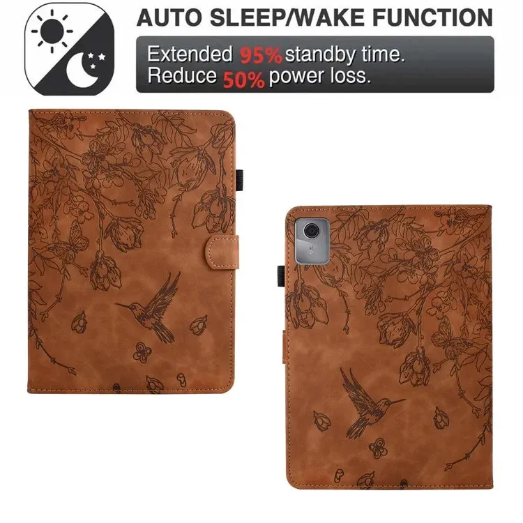 For Lenovo Tab M11 / Xiaoxin Pad 11 2024 Case Flower Bird Imprinted Card Holder Leather Tablet Cover
