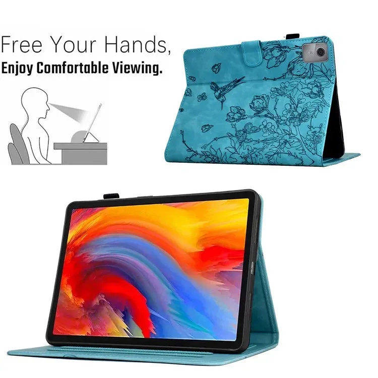 For Lenovo Tab M11 / Xiaoxin Pad 11 2024 Case Flower Bird Imprinted Card Holder Leather Tablet Cover