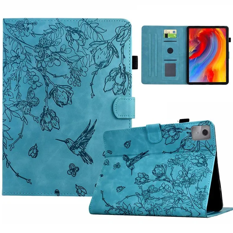 For Lenovo Tab M11 / Xiaoxin Pad 11 2024 Case Flower Bird Imprinted Card Holder Leather Tablet Cover