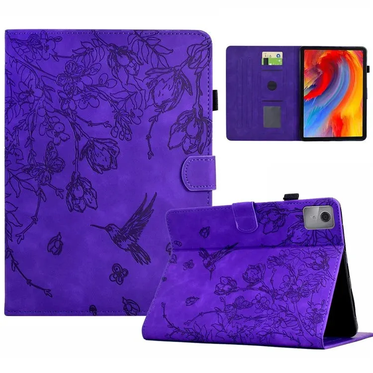 For Lenovo Tab M11 / Xiaoxin Pad 11 2024 Case Flower Bird Imprinted Card Holder Leather Tablet Cover