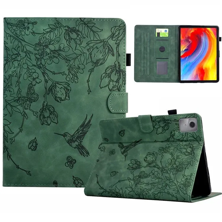 For Lenovo Tab M11 / Xiaoxin Pad 11 2024 Case Flower Bird Imprinted Card Holder Leather Tablet Cover