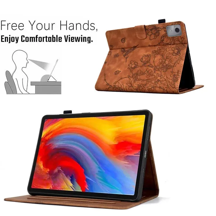 For Lenovo Tab M11 / Xiaoxin Pad 11 2024 Case Flower Bird Imprinted Card Holder Leather Tablet Cover