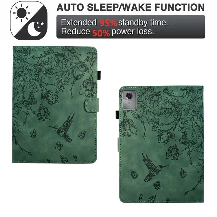 For Lenovo Tab M11 / Xiaoxin Pad 11 2024 Case Flower Bird Imprinted Card Holder Leather Tablet Cover