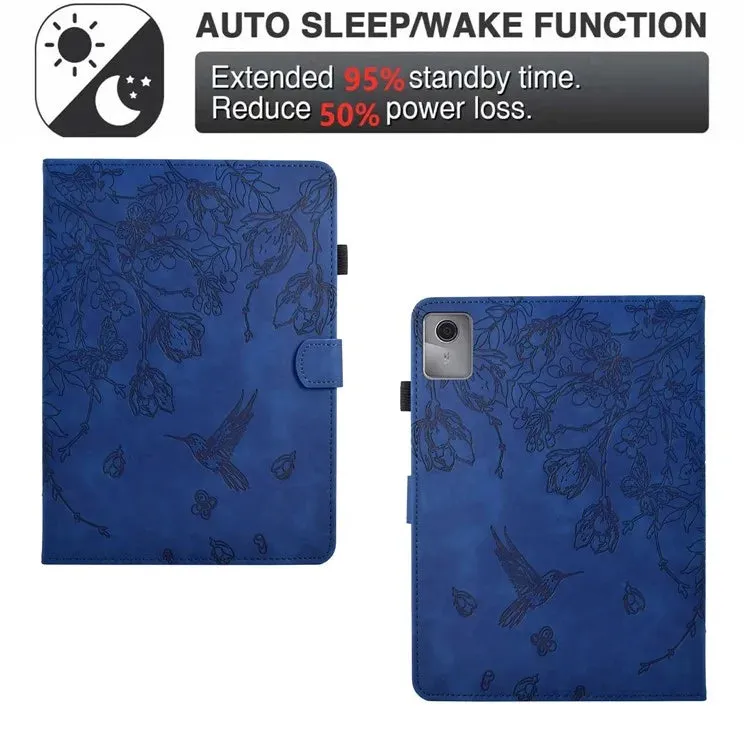 For Lenovo Tab M11 / Xiaoxin Pad 11 2024 Case Flower Bird Imprinted Card Holder Leather Tablet Cover