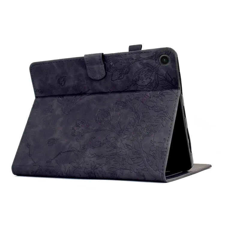 For Samsung Galaxy Tab A9  Case Flower Bird Imprinted Card Holder Leather Tablet Cover