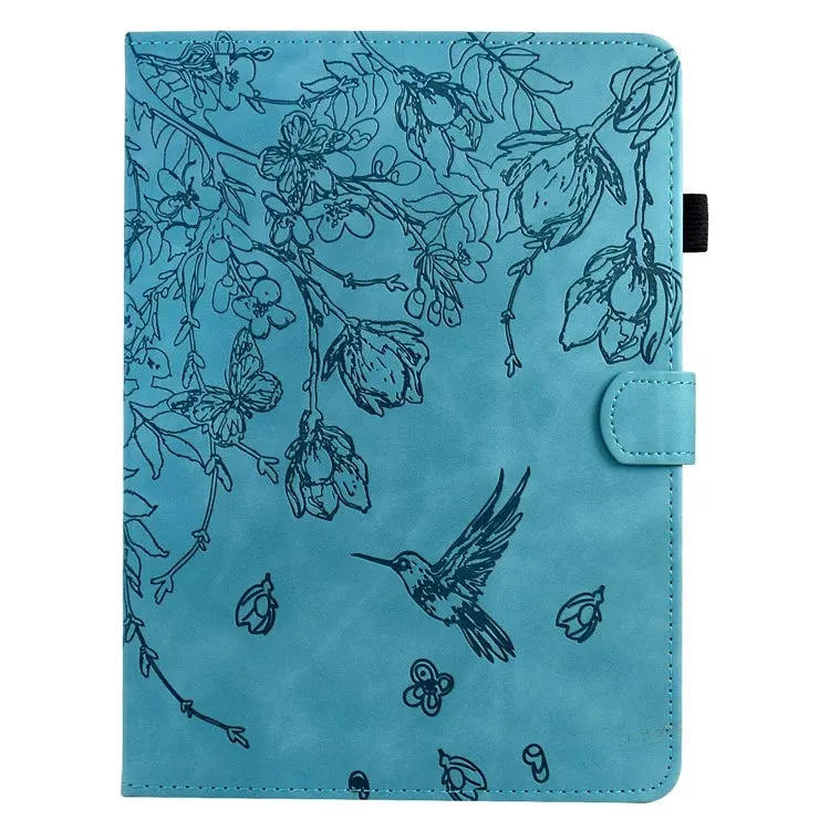 For Samsung Galaxy Tab A9  Case Flower Bird Imprinted Card Holder Leather Tablet Cover