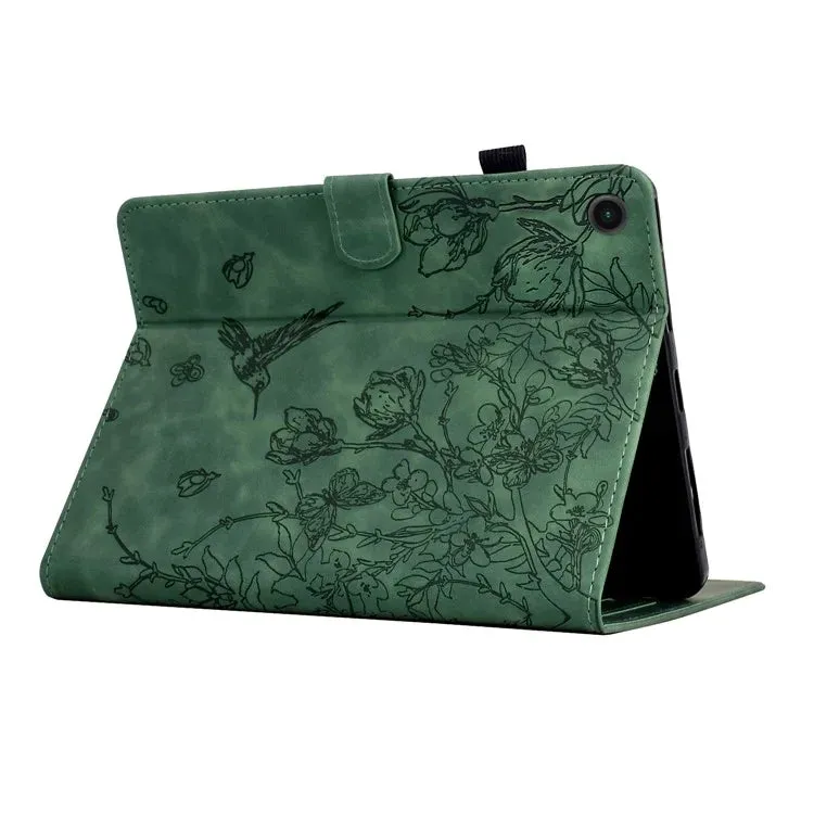 For Samsung Galaxy Tab A9  Case Flower Bird Imprinted Card Holder Leather Tablet Cover