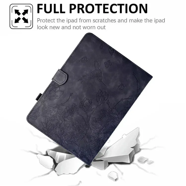 For Samsung Galaxy Tab A9  Case Flower Bird Imprinted Card Holder Leather Tablet Cover