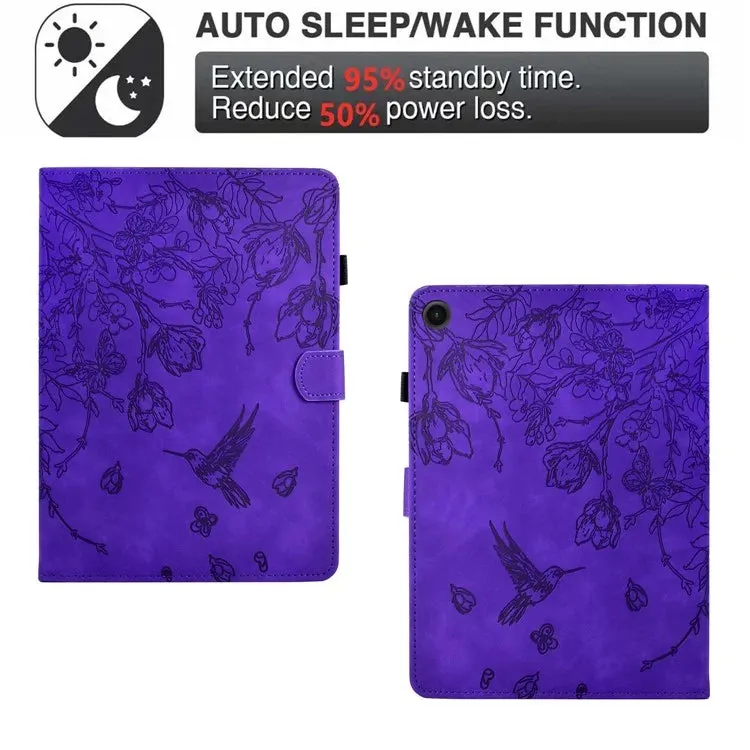 For Samsung Galaxy Tab A9  Case Flower Bird Imprinted Card Holder Leather Tablet Cover
