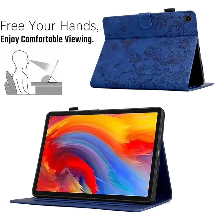 For Samsung Galaxy Tab A9  Case Flower Bird Imprinted Card Holder Leather Tablet Cover