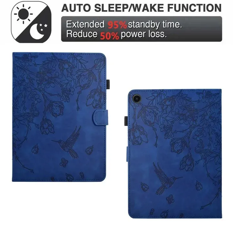 For Samsung Galaxy Tab A9  Case Flower Bird Imprinted Card Holder Leather Tablet Cover