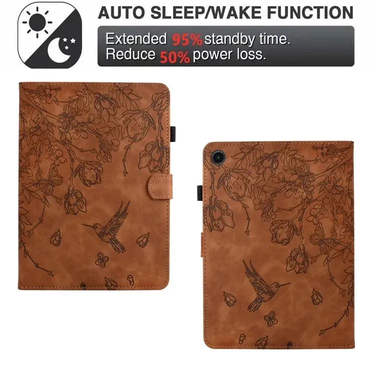 For Samsung Galaxy Tab A9  Case Flower Bird Imprinted Card Holder Leather Tablet Cover