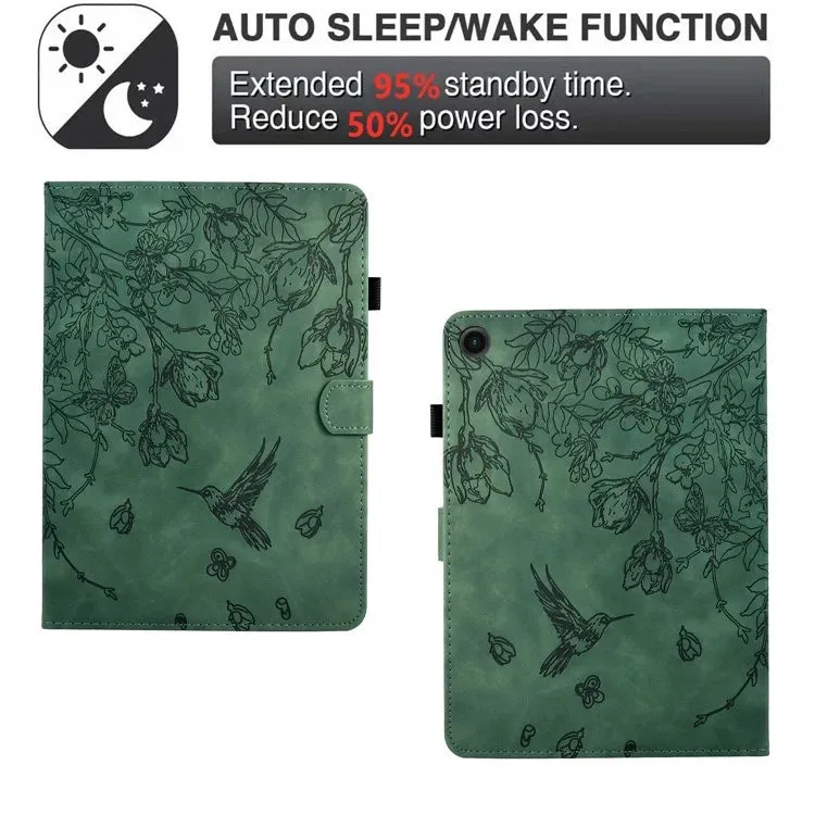For Samsung Galaxy Tab A9  Case Flower Bird Imprinted Card Holder Leather Tablet Cover
