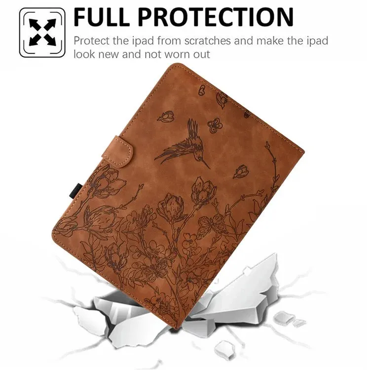 For Samsung Galaxy Tab A9  Case Flower Bird Imprinted Card Holder Leather Tablet Cover