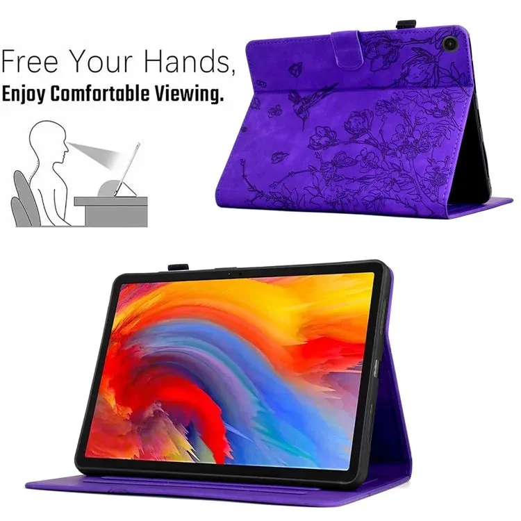 For Samsung Galaxy Tab A9  Case Flower Bird Imprinted Card Holder Leather Tablet Cover