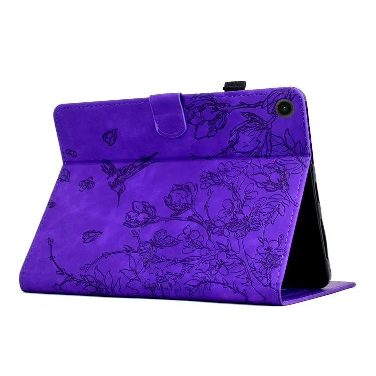 For Samsung Galaxy Tab A9  Case Flower Bird Imprinted Card Holder Leather Tablet Cover