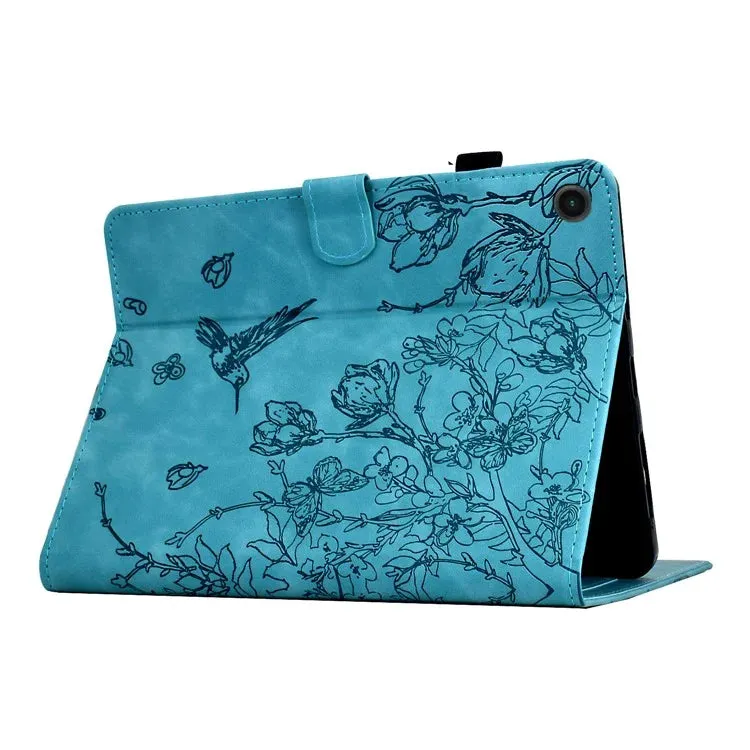For Samsung Galaxy Tab A9  Case Flower Bird Imprinted Card Holder Leather Tablet Cover