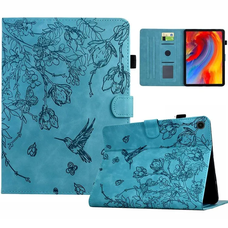 For Samsung Galaxy Tab A9  Case Flower Bird Imprinted Card Holder Leather Tablet Cover