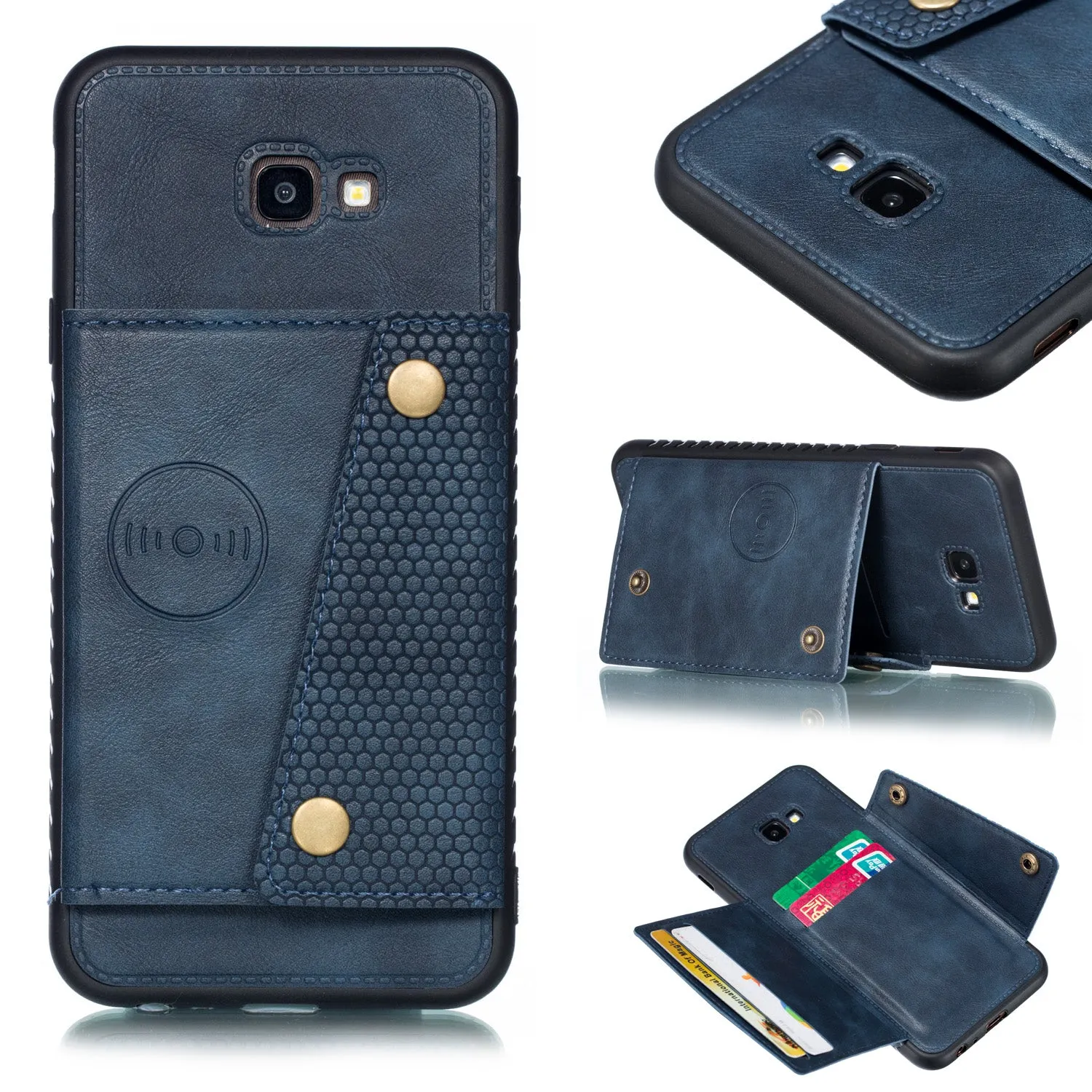 For Samsung J4 PLUS PU Protective Phone Back Case with Card Slot Bracket gray