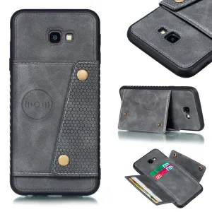 For Samsung J4 PLUS PU Protective Phone Back Case with Card Slot Bracket gray