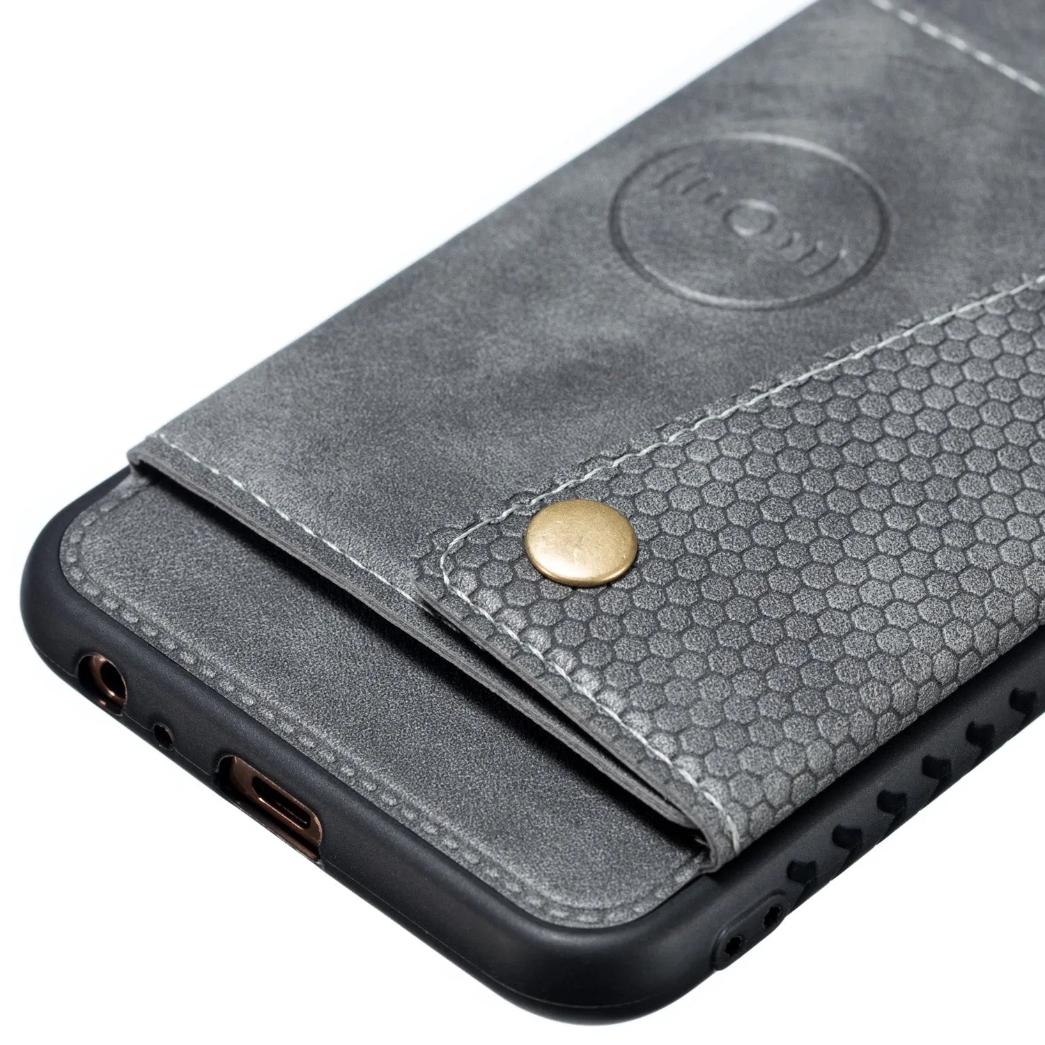For Samsung J4 PLUS PU Protective Phone Back Case with Card Slot Bracket gray