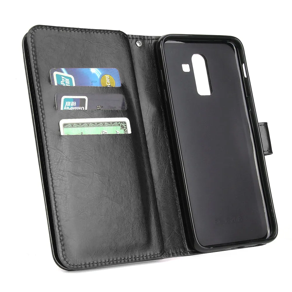 For Samsung J8 2018 PU Non-slip Shockproof Cell Phone Case with 9 Card Slots Lanyard Bracket brown