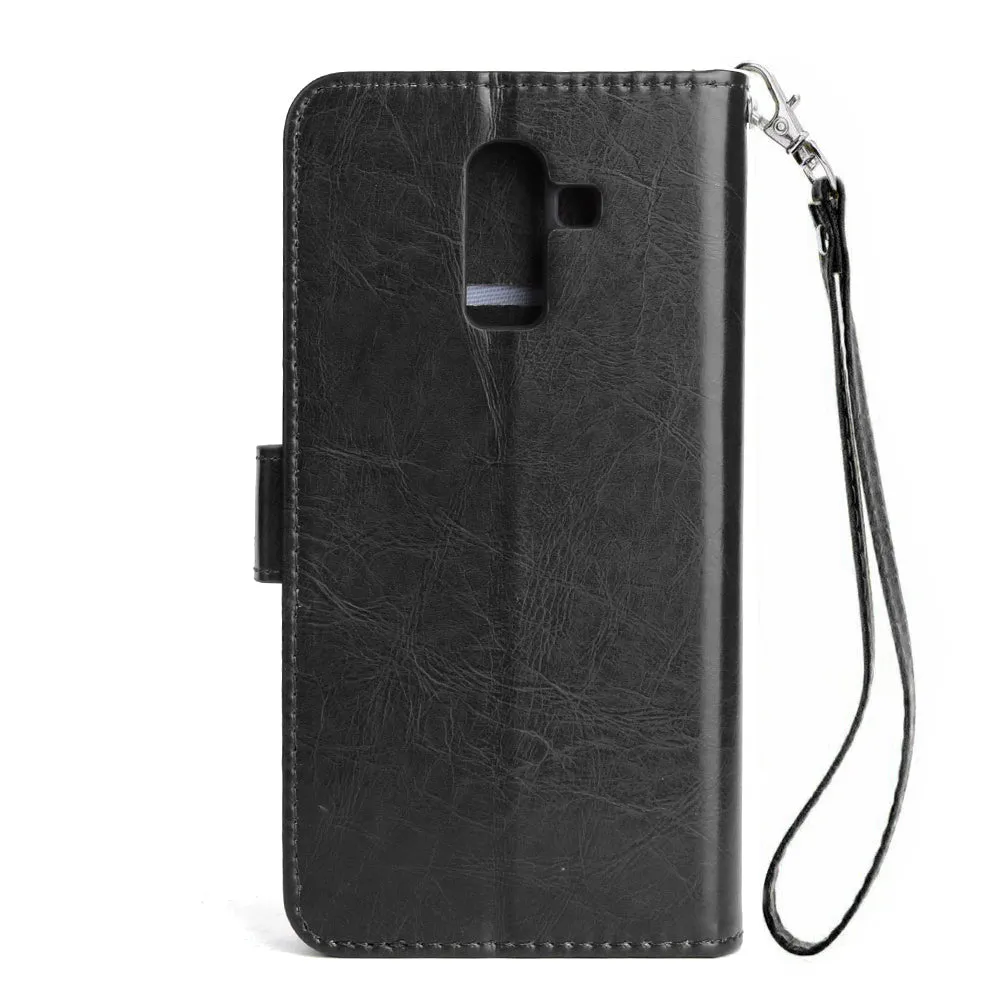 For Samsung J8 2018 PU Non-slip Shockproof Cell Phone Case with 9 Card Slots Lanyard Bracket brown