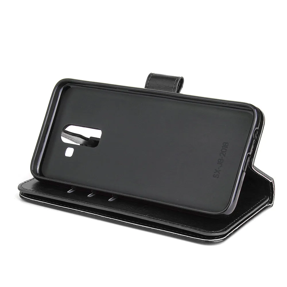 For Samsung J8 2018 PU Non-slip Shockproof Cell Phone Case with 9 Card Slots Lanyard Bracket brown