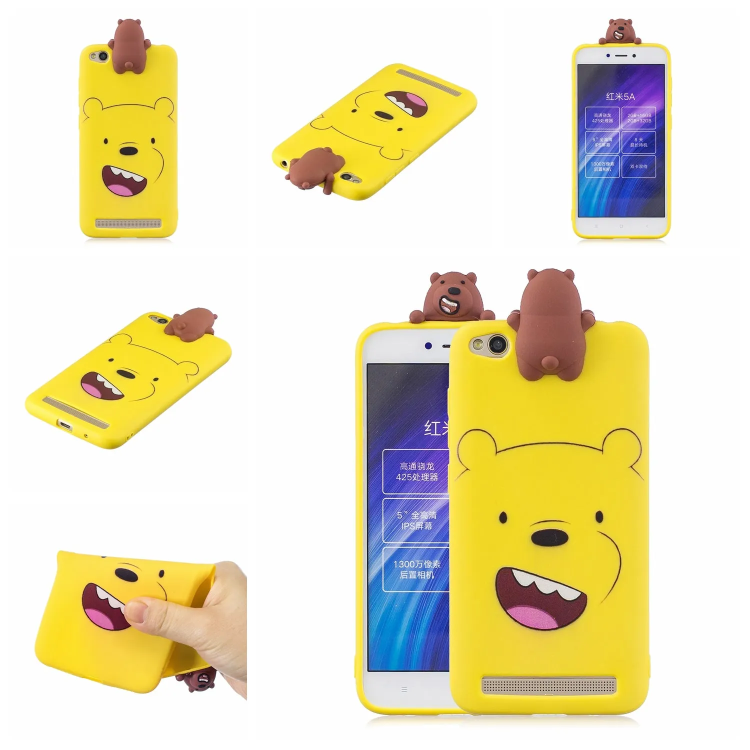 For XIAOMI Redmi 5A 3D Cute Coloured Painted Animal TPU Anti-scratch Non-slip Protective Cover Back Case red
