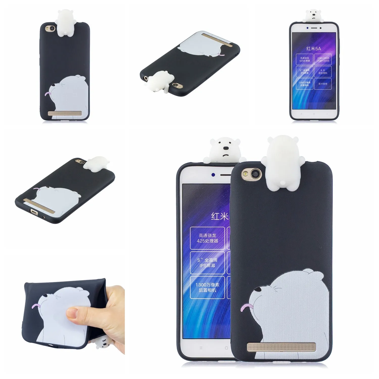 For XIAOMI Redmi 5A 3D Cute Coloured Painted Animal TPU Anti-scratch Non-slip Protective Cover Back Case red