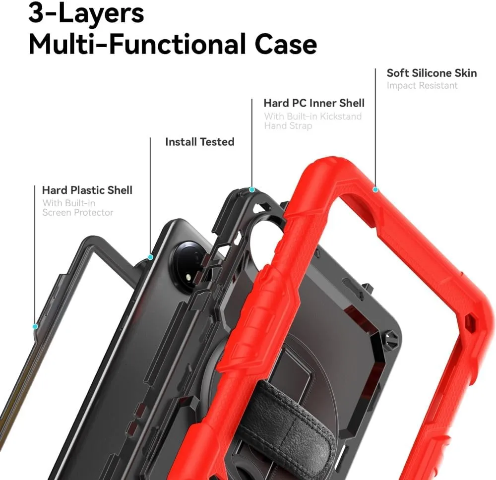 for Xiaomi Redmi Pad SE 8.7 Case 8.7" Tablet Case 3 in 1 Double Silicone with Screen Protector [Hand Strap&Shoulder Strapp] - G