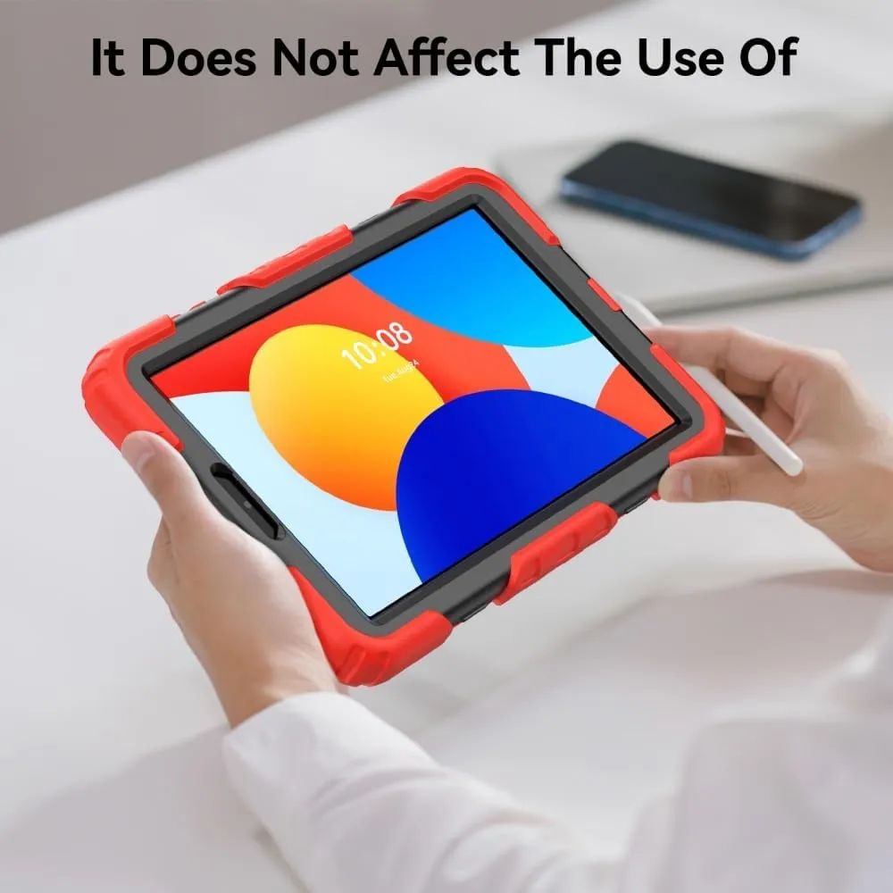 for Xiaomi Redmi Pad SE 8.7 Case 8.7" Tablet Case 3 in 1 Double Silicone with Screen Protector [Hand Strap&Shoulder Strapp] - G