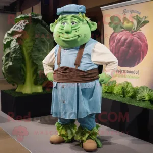 Forest Green Corned Beef And Cabbage mascot costume character dressed with a Chambray Shirt and Belts, Large