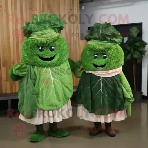 Forest Green Corned Beef And Cabbage mascot costume character dressed with a Wrap Dress and Shawl pins, Large