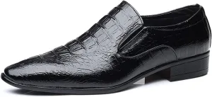 Formal Business Loafers for Men Casual Crocodile Embossed Oxford Shoes Slip on Faux Leather Burnished Pointed Toe Dual Elastic Band Block Heel Casual (Color : Black, Size : 8 M US)