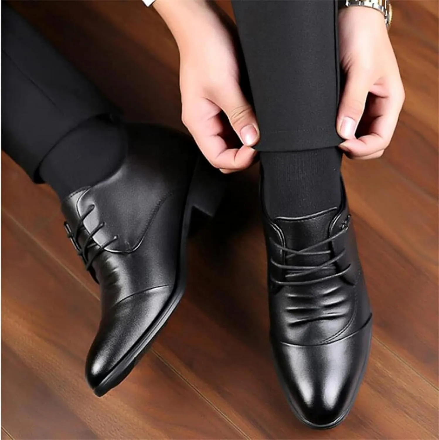 Formal Business Shoes, Men's Gentlemen Pointed Wedding Shoes, Classic Leather Shoes, Spring Casual Low Top, Low Heel Office Shoes